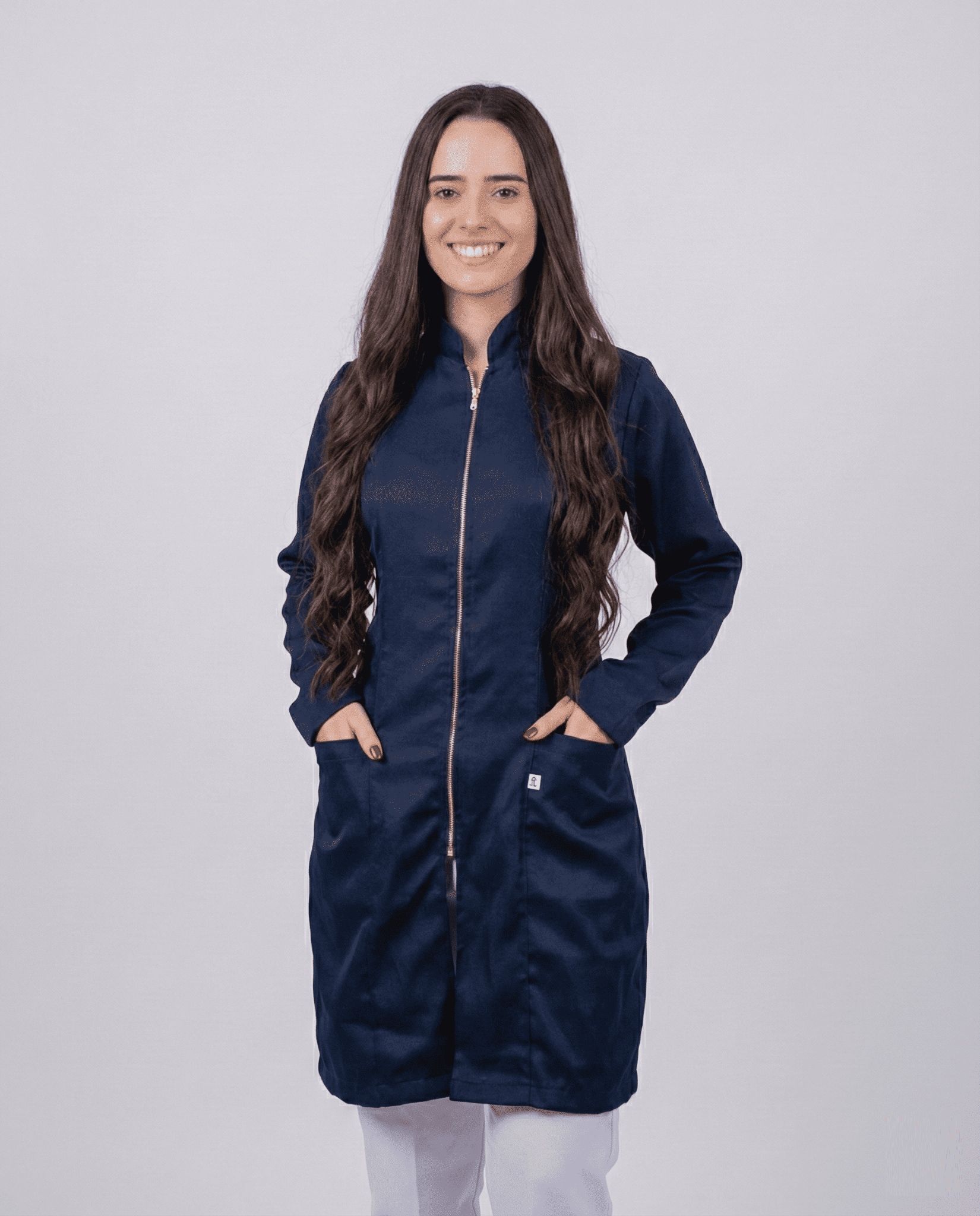 Jaleco Feminino Lidi Acetinado - Azul Marinho