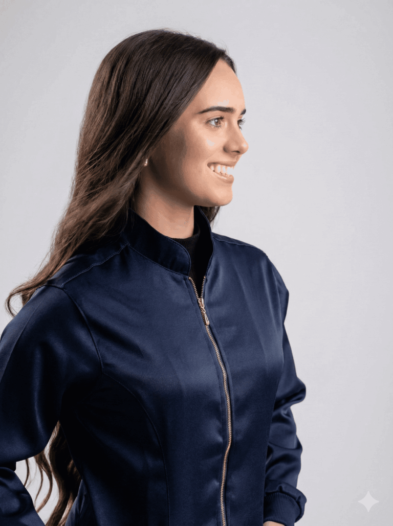 Jaleco Feminino Lidi Acetinado - Azul Marinho