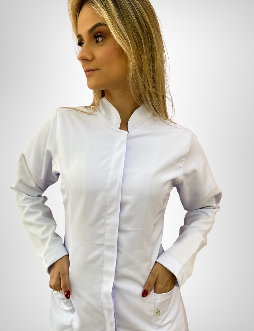 Jaleco Branco Feminino Gola Padre
