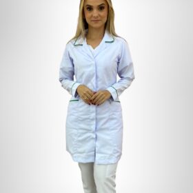 Jaleco Branco Feminino Gola Tradicional Com Viés