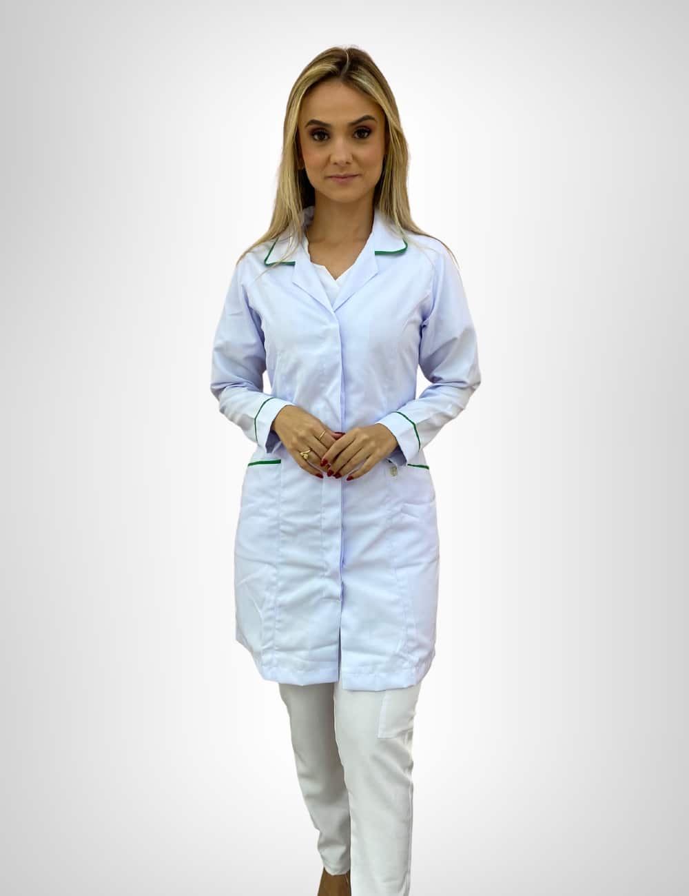 Jaleco Branco Feminino Gola Tradicional Com Viés