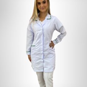 Jaleco Branco Feminino Gola Tradicional Com Viés