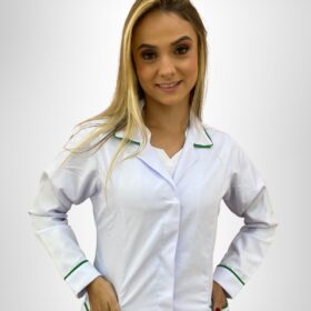 Jaleco Branco Feminino Gola Tradicional Com Viés
