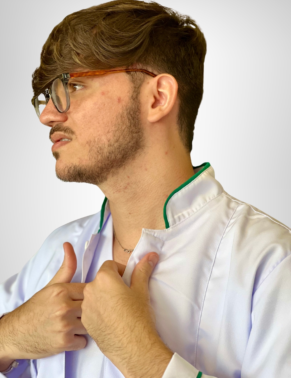 Jaleco Branco Masculino Gola Padre Com Viés