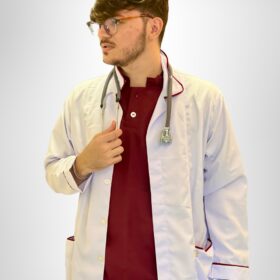 Jaleco Branco Masculino Gola Tradicional Com Viés