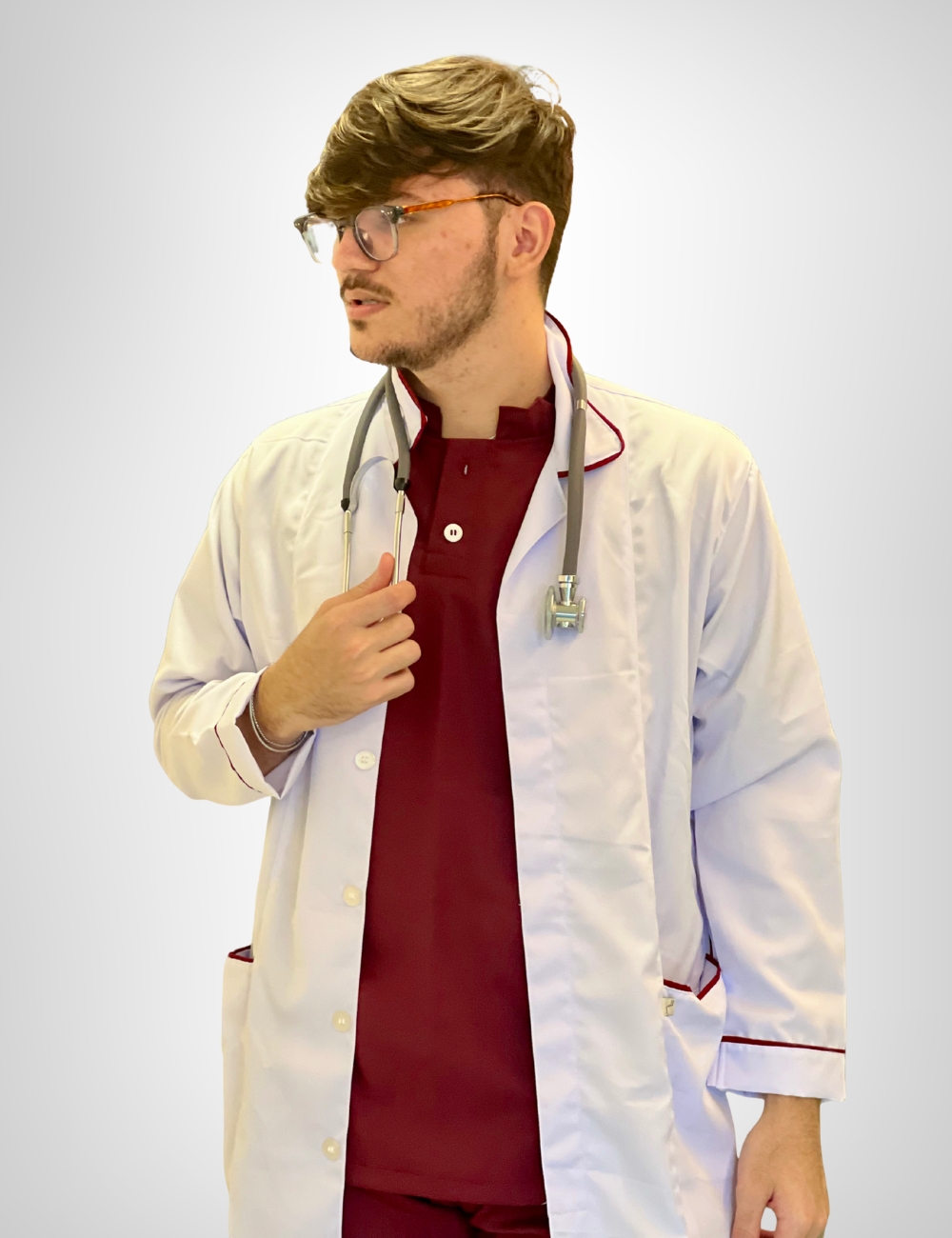 Jaleco Branco Masculino Gola Tradicional Com Viés