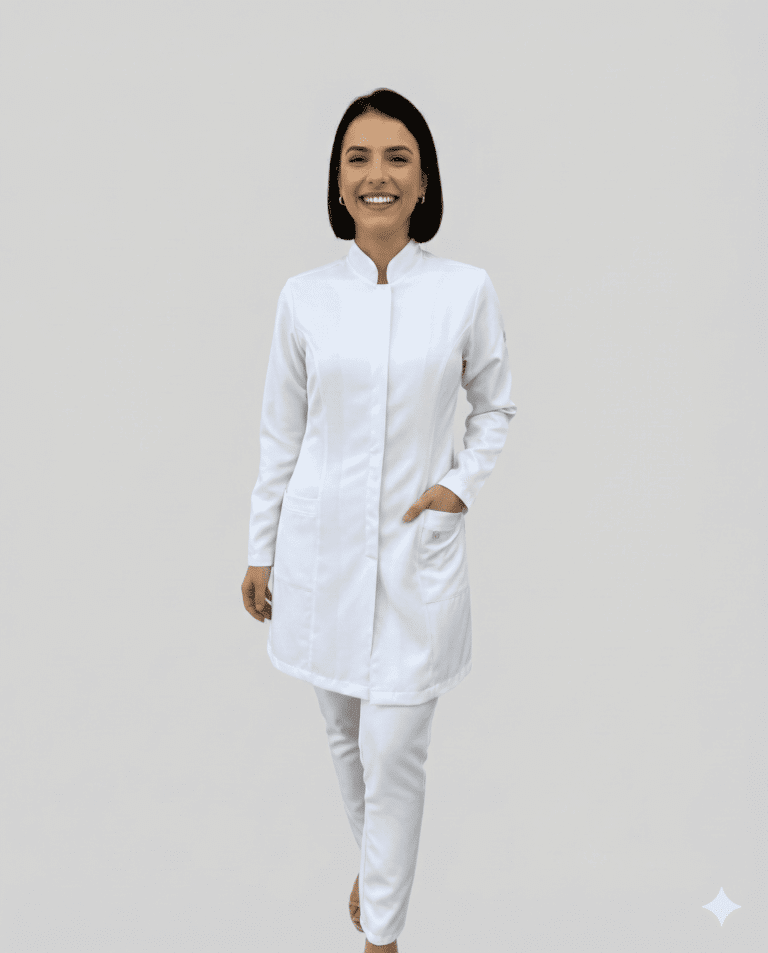 Jaleco Feminino Gola Padre Gabardine - Branco