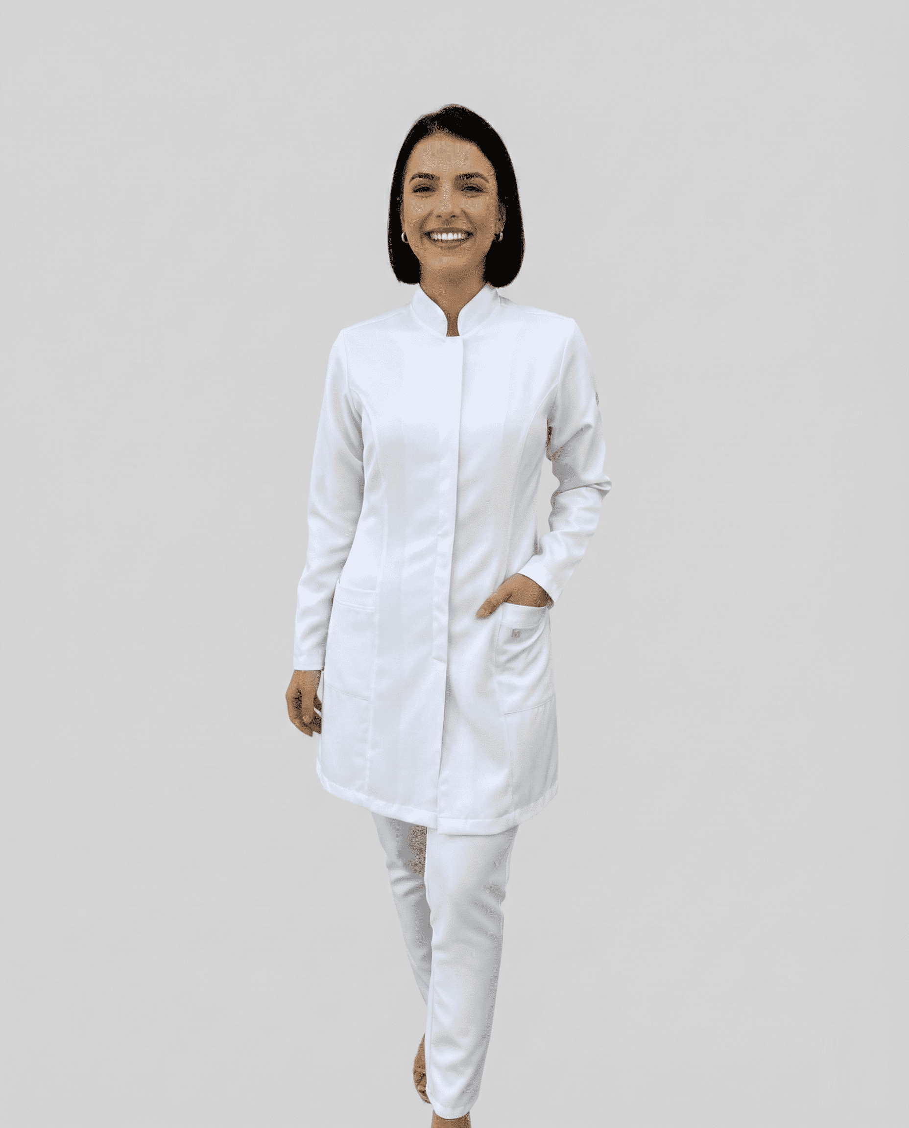 Jaleco Feminino Gola Padre Gabardine - Branco