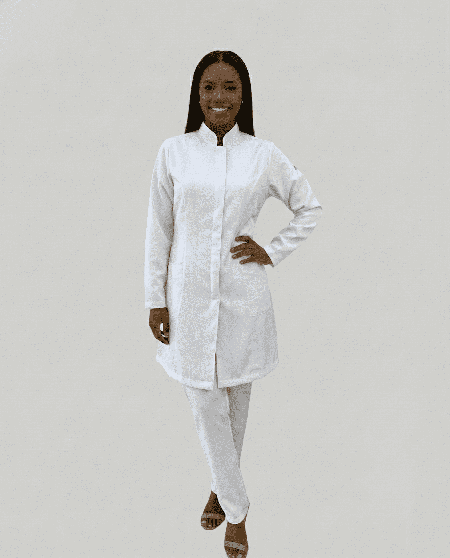 Jaleco Feminino Gola Padre Gabardine - Branco