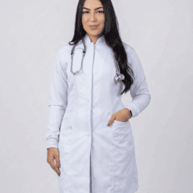 Jaleco Feminino Gola Padre e Punho de Malha Gabardine | Branco