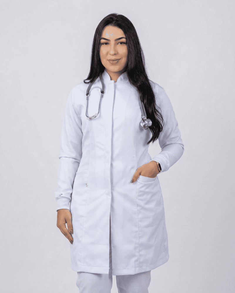 Jaleco Feminino Gola Padre e Punho de Malha Gabardine - Branco