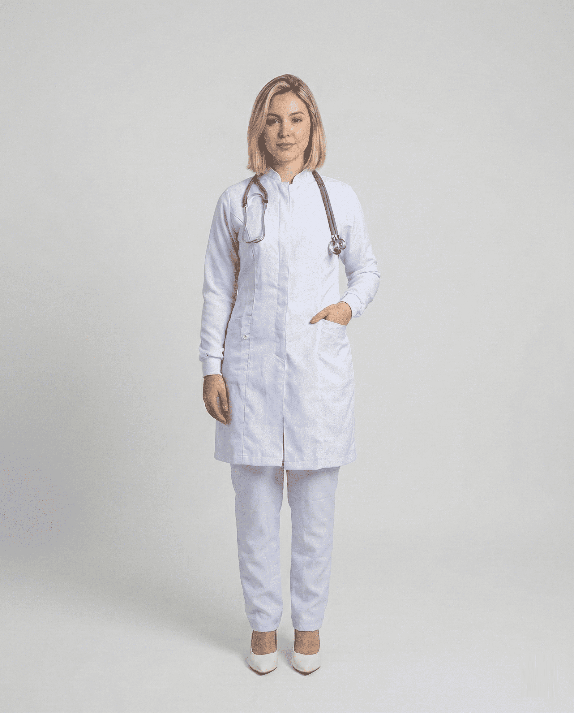 Jaleco Feminino Gola Padre e Punho de Malha Gabardine - Branco