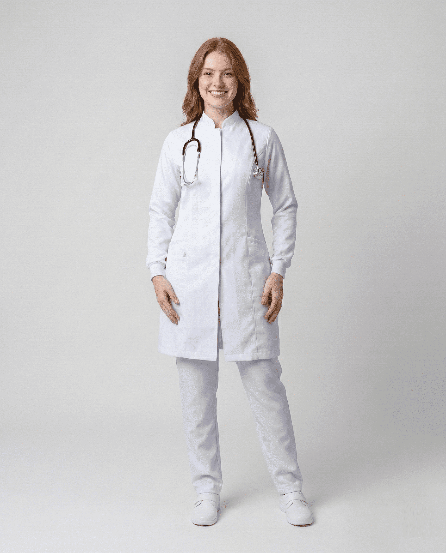 Jaleco Feminino Gola Padre e Punho de Malha Gabardine - Branco