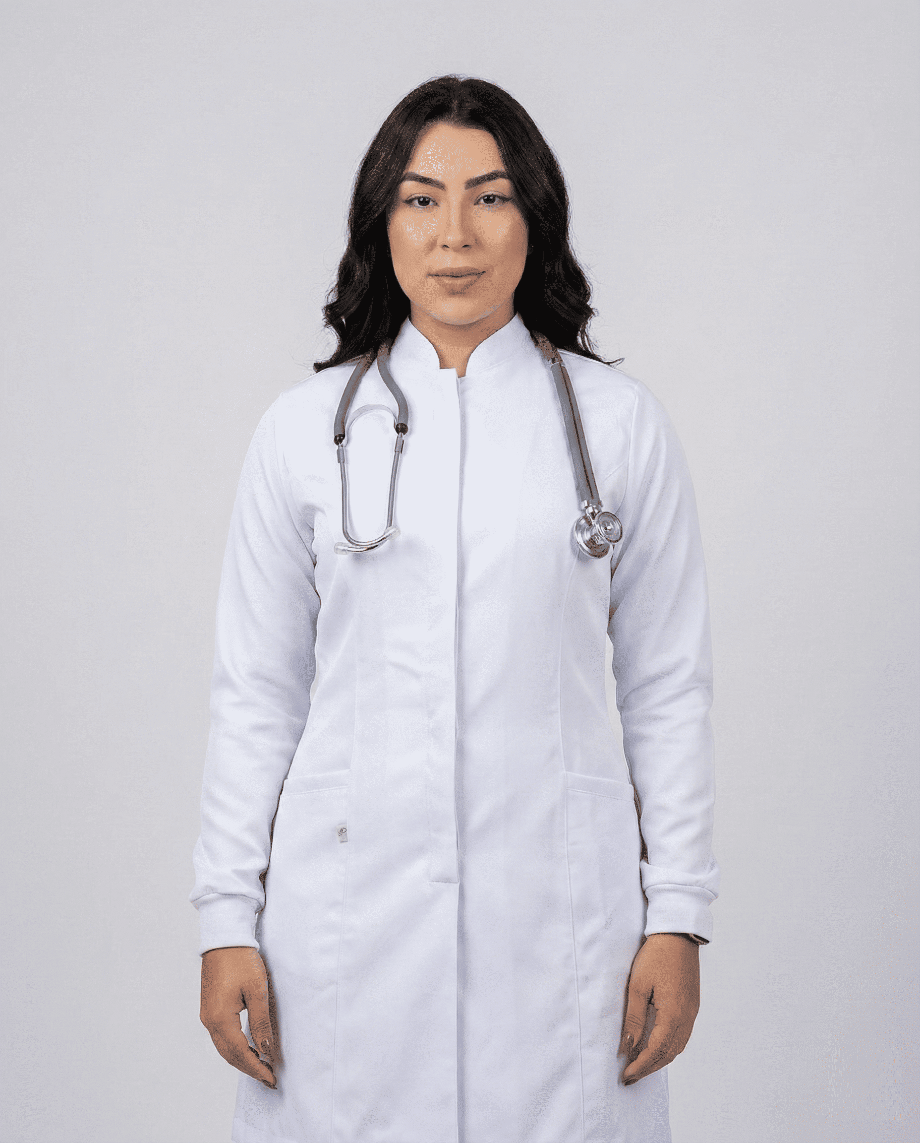 Jaleco Feminino Gola Padre e Punho de Malha Gabardine - Branco