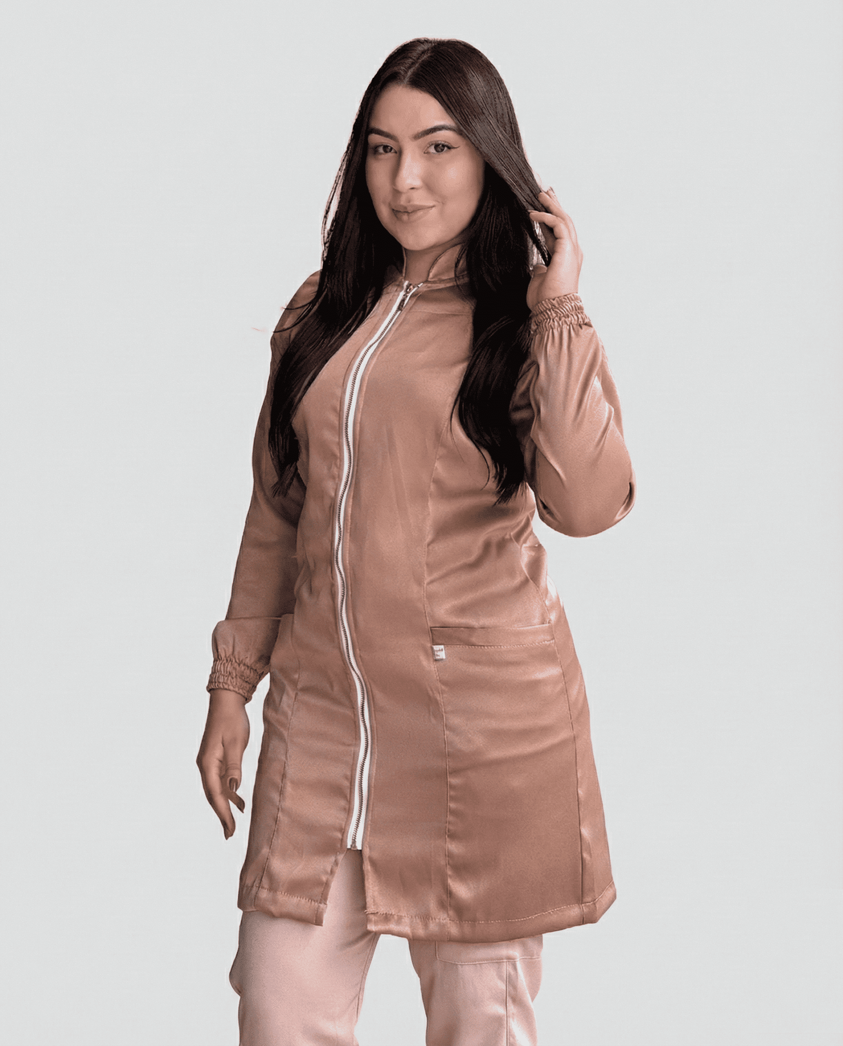 Jaleco Feminino Lidi Acetinado com Punho Jogger - Nude