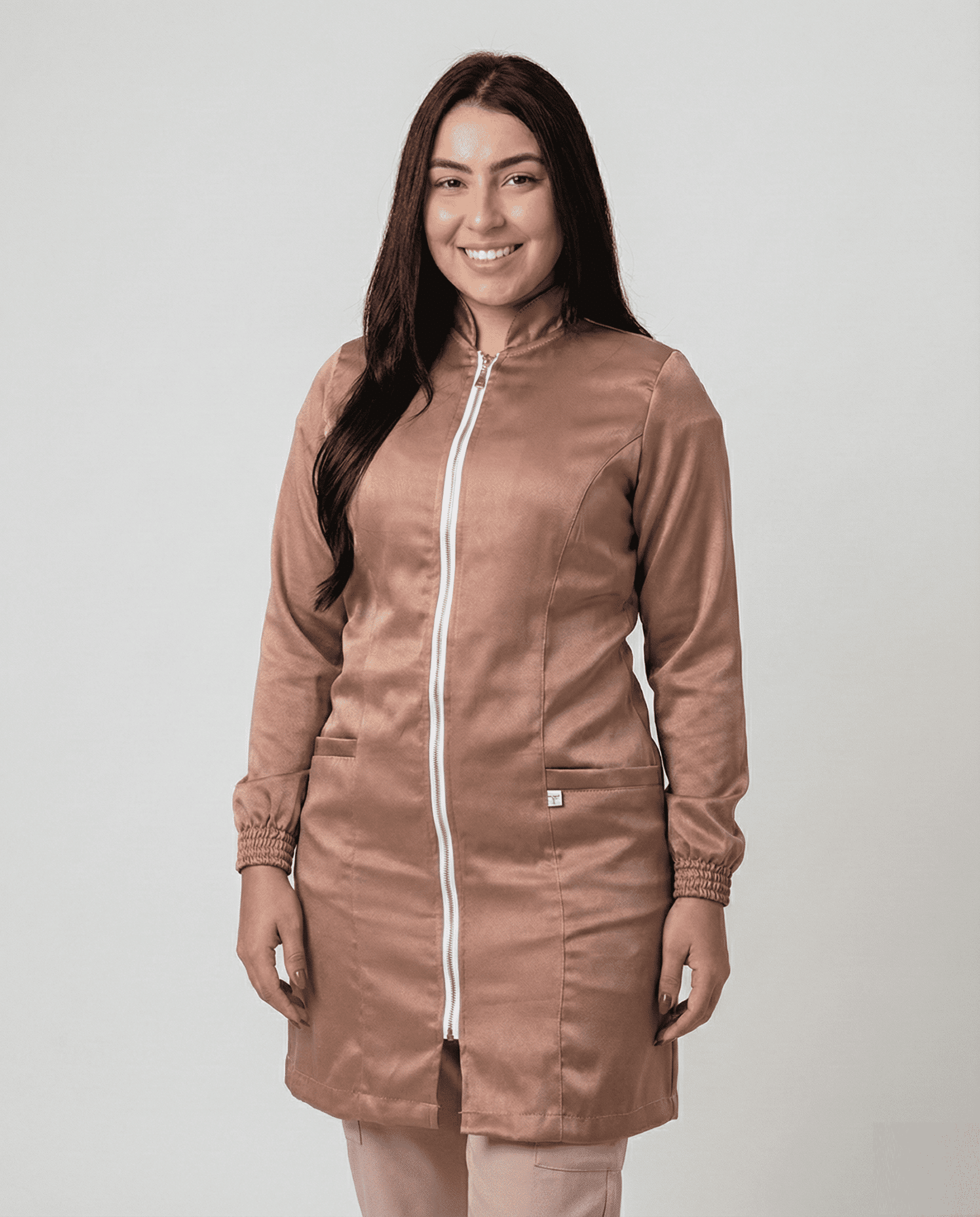 Jaleco Feminino Lidi Acetinado com Punho Jogger - Nude