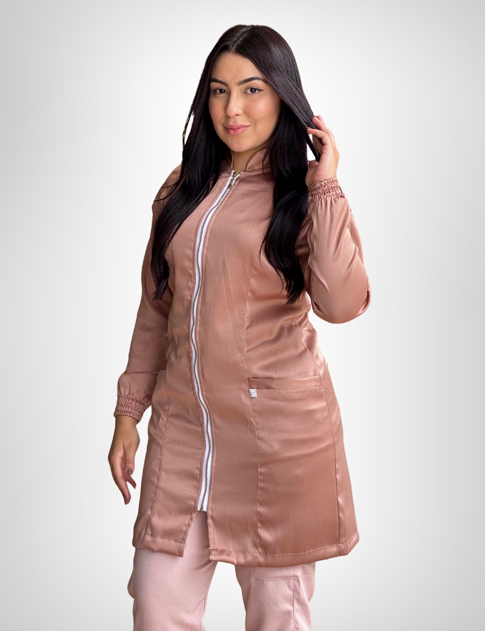 Jaleco Feminino Lidi Acetinado Com Punho Jogger – Nude