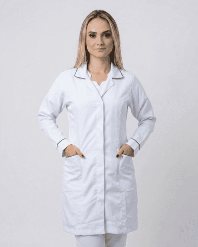 Jaleco Feminino Tradicional com Viés em Gabardine - Branco