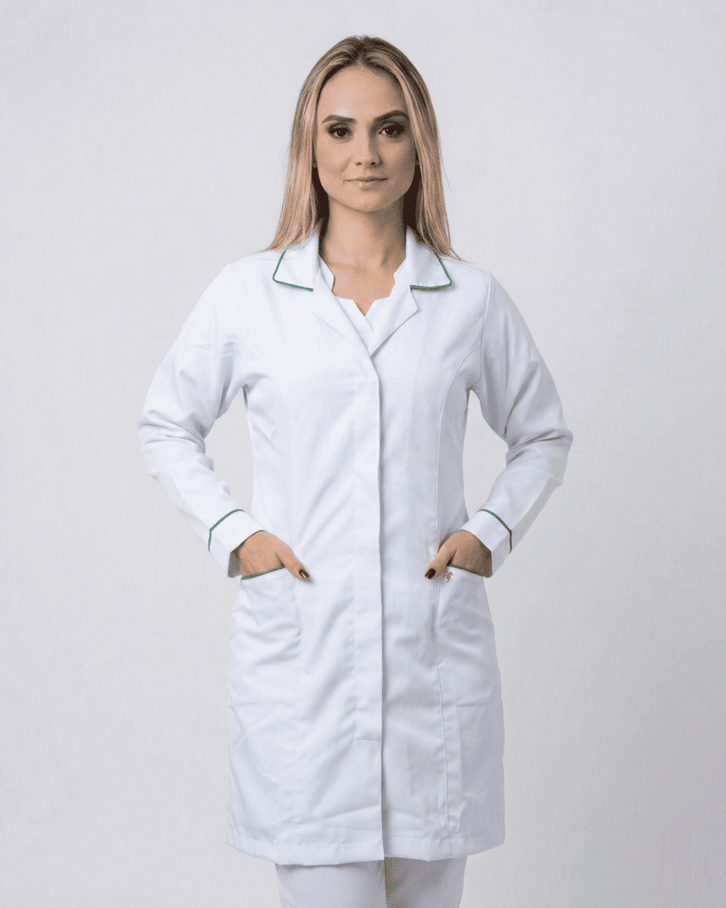 Jaleco Feminino Tradicional com Viés em Gabardine - Branco