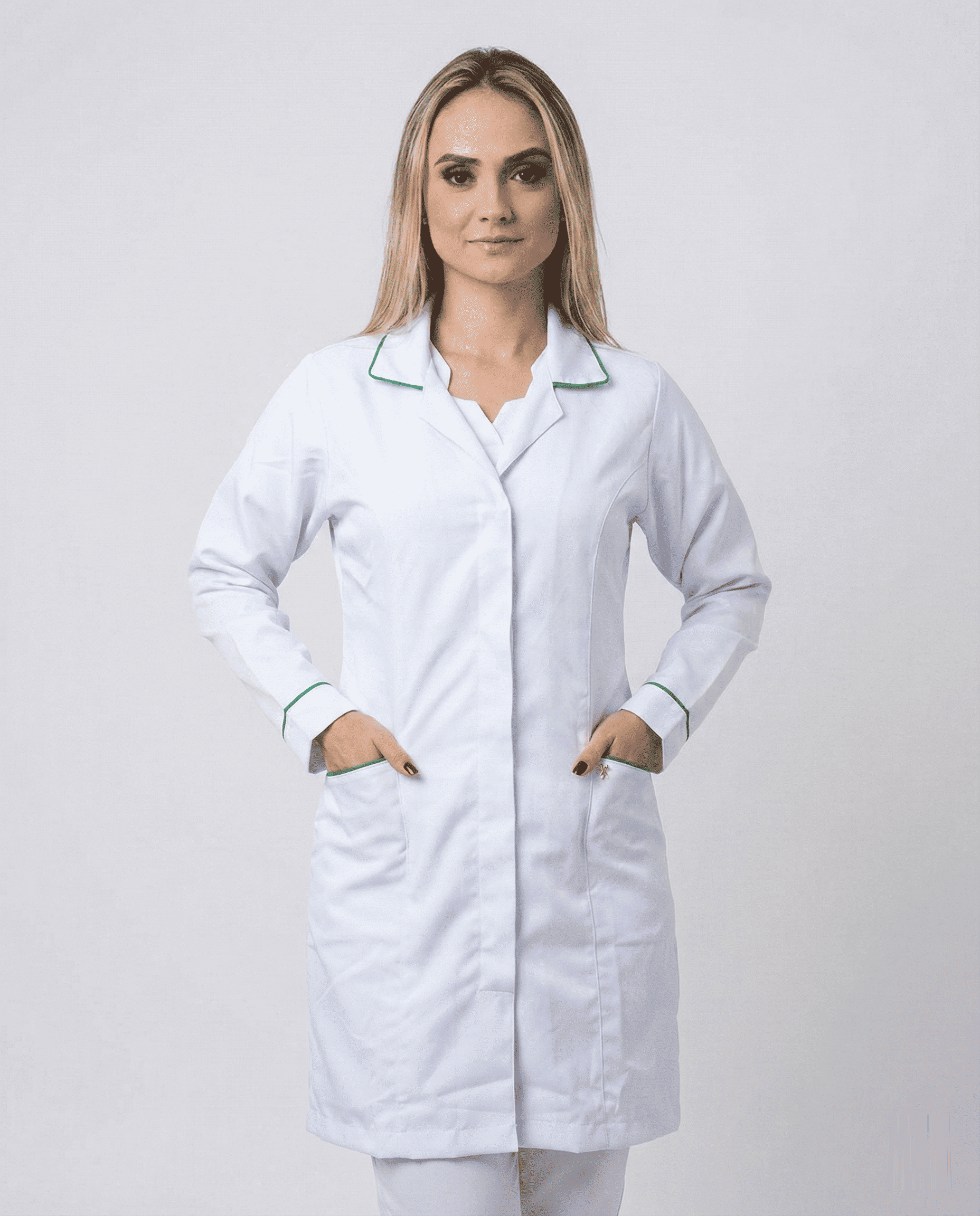 Jaleco Feminino Tradicional com Viés em Gabardine - Branco