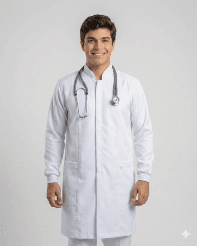 Jaleco Masculino Gola Padre Com Punho De Malha Em Gabardine - Branco