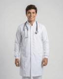 Jaleco Masculino Gola Padre e Punho de Malha Gabardine - Branco