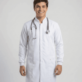 Jaleco Masculino Gola Padre e Punho de Malha Gabardine | Branco