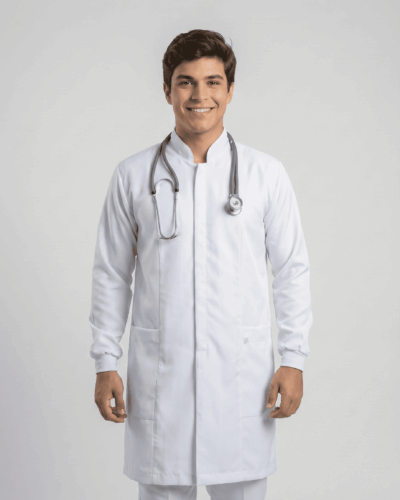 Jaleco Masculino Gola Padre e Punho de Malha Gabardine - Branco