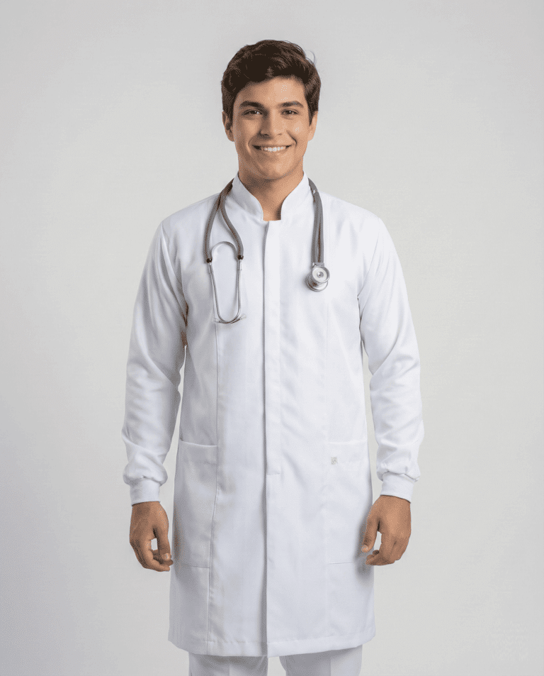 Jaleco Masculino Gola Padre e Punho de Malha Gabardine - Branco