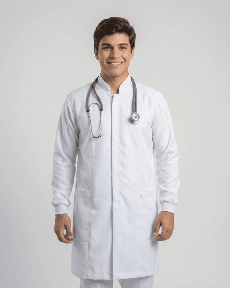 Jaleco Masculino Gola Padre e Punho de Malha Gabardine - Branco