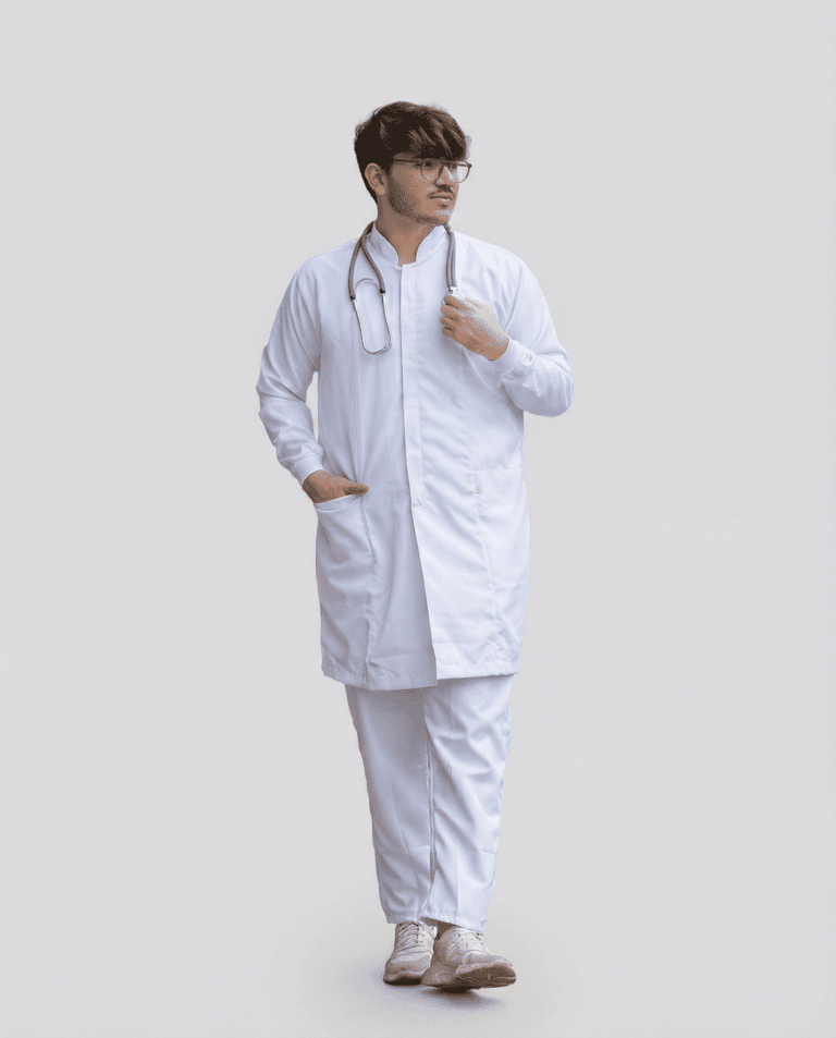 Jaleco Masculino Gola Padre e Punho de Malha Gabardine - Branco