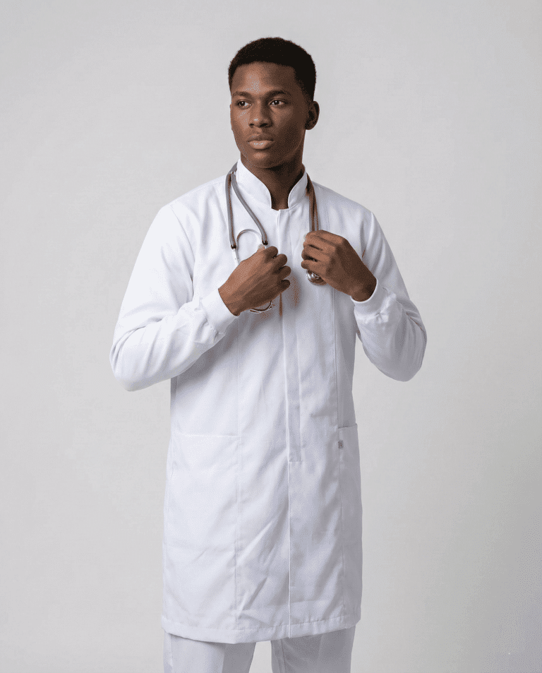 Jaleco Masculino Gola Padre e Punho de Malha Gabardine - Branco