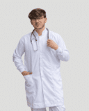 Jaleco Masculino Gola Padre e Punho de Malha Gabardine - Branco