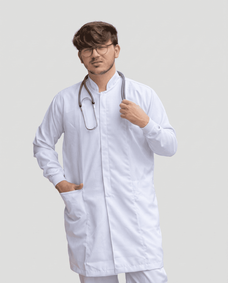 Jaleco Masculino Gola Padre e Punho de Malha Gabardine - Branco