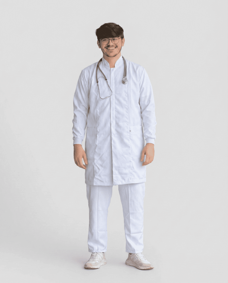 Jaleco Masculino Gola Padre e Punho de Malha Gabardine - Branco