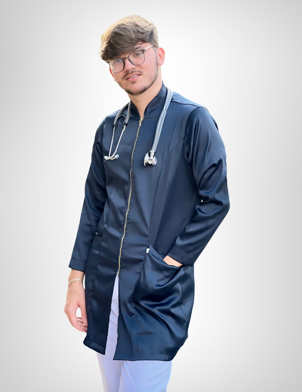 Jaleco Masculino MedStyle Acetinado - Azul Marinho