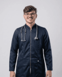 Jaleco Masculino MedStyle Acetinado Stretch com Zíper - Azul Marinho