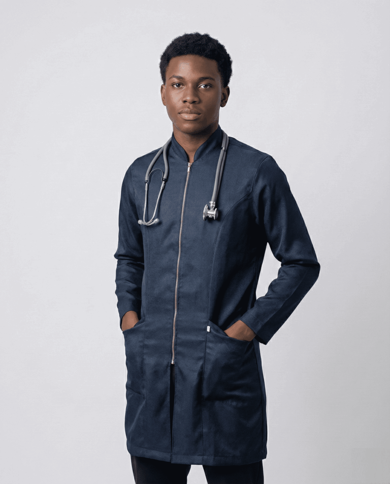 Jaleco Masculino MedStyle Acetinado Stretch com Zíper - Azul Marinho