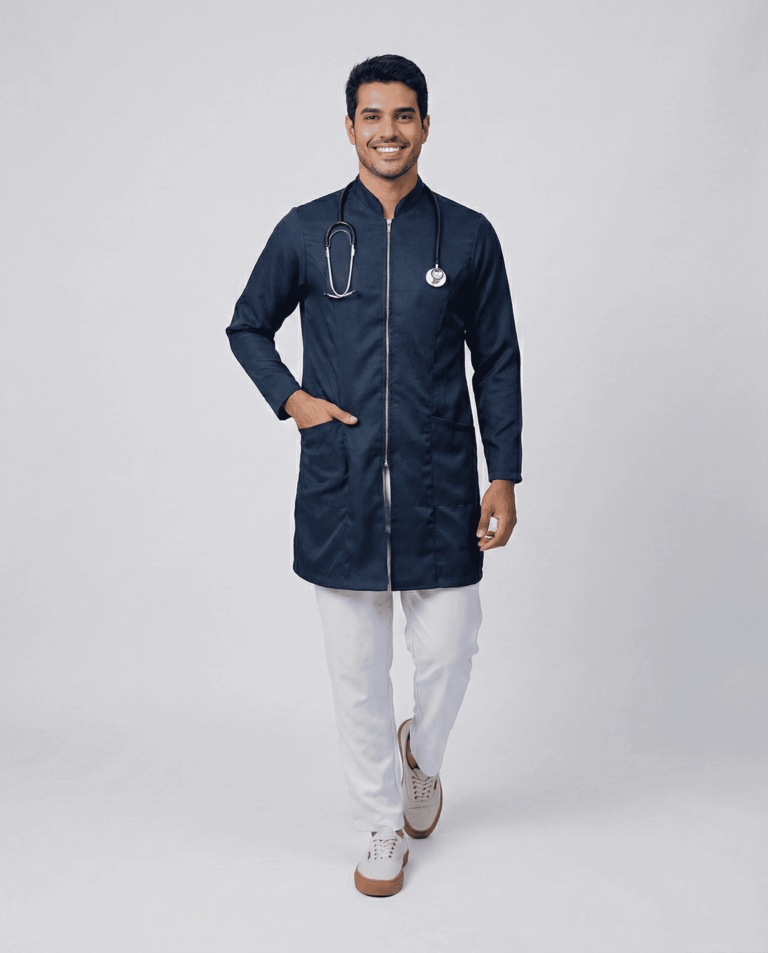 Jaleco Masculino MedStyle Acetinado Stretch com Zíper - Azul Marinho