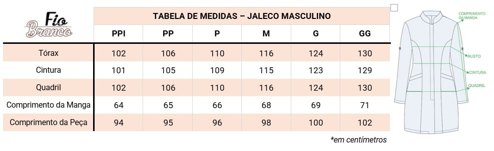 Tabela De Medidas - Jaleco Masculino