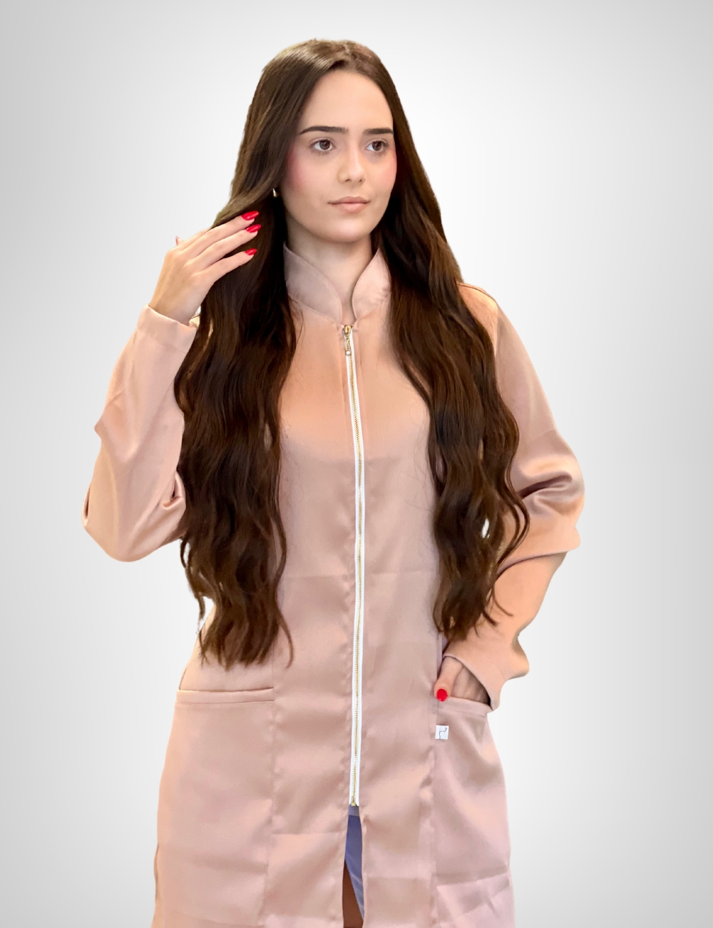 Jaleco Feminino Lidi Acetinado – Nude Rosé