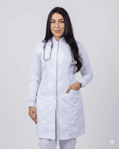 Jaleco Feminino Gola Padre Com Punho De Malha Em Gabardine - Branco
