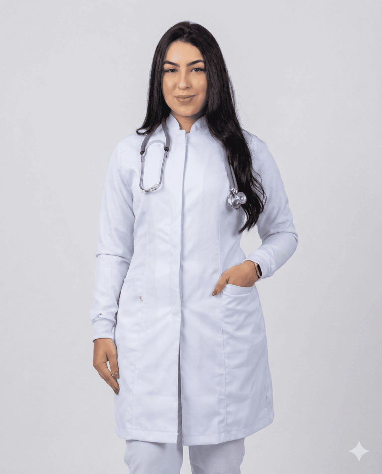 Jaleco Feminino Gola Padre com Punho de Malha em Gabardine - Branco