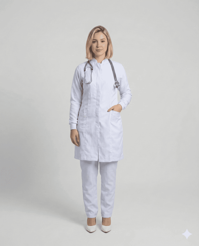 Jaleco Feminino Gola Padre com Punho de Malha em Gabardine - Branco