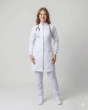 Jaleco Feminino Gola Padre com Punho de Malha em Gabardine - Branco