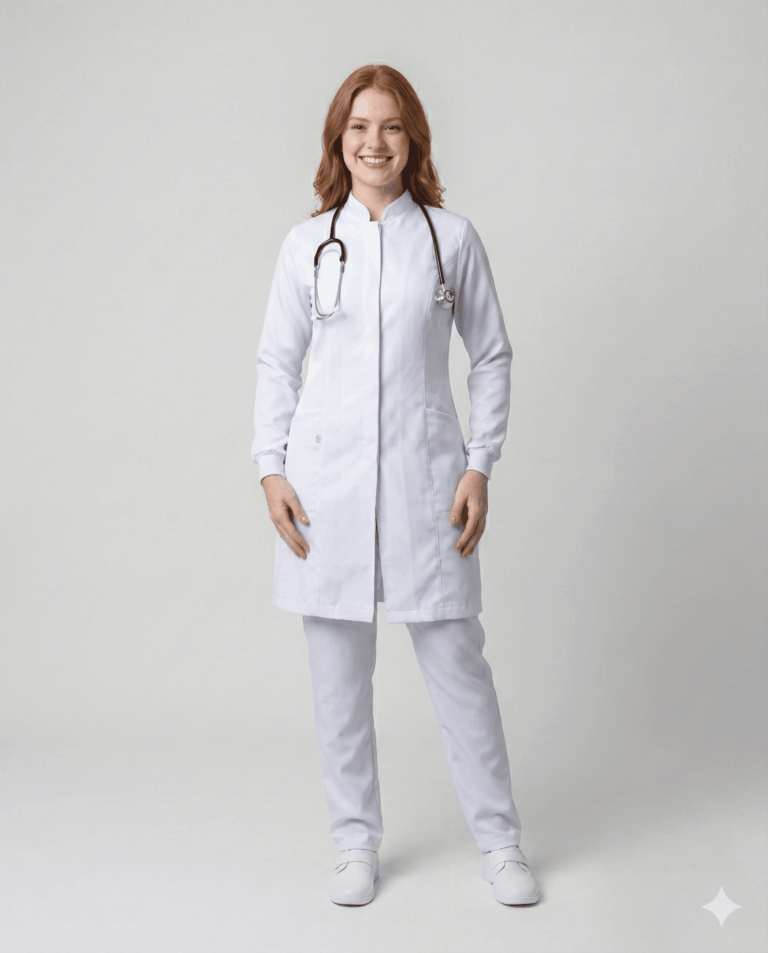 Jaleco Feminino Gola Padre com Punho de Malha em Gabardine - Branco