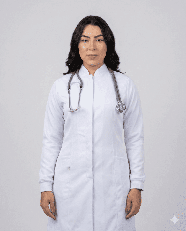 Jaleco Feminino Gola Padre com Punho de Malha em Gabardine - Branco