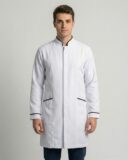 Jaleco Masculino Gola Padre com Viés em Gabardine - Branco