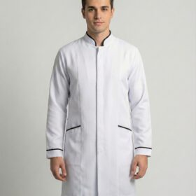 Jaleco Masculino Gola Padre com Viés em Gabardine | Branco