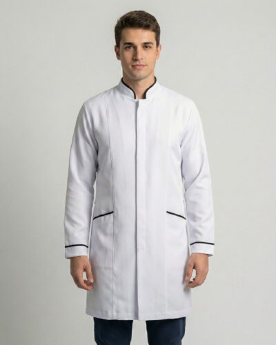 Jaleco Masculino Gola Padre com Viés em Gabardine - Branco